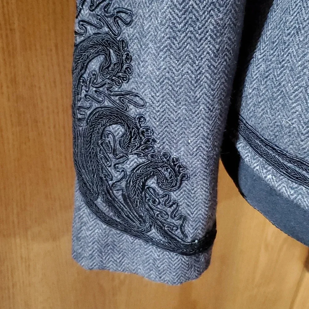 Soft surroundings wool blend applique black grey blazer